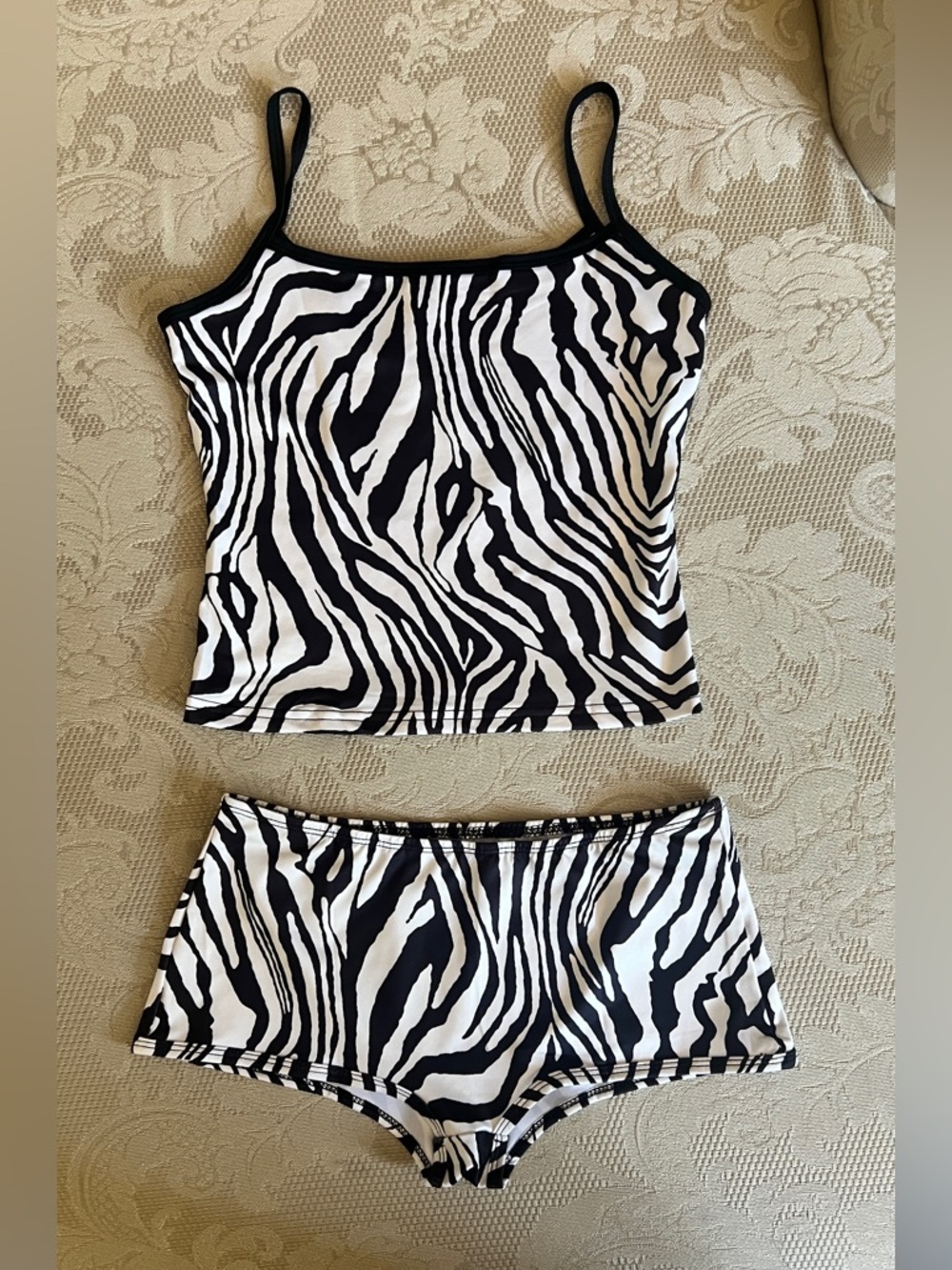 Zebra Print Tank Top & Shorts Set - Black & White